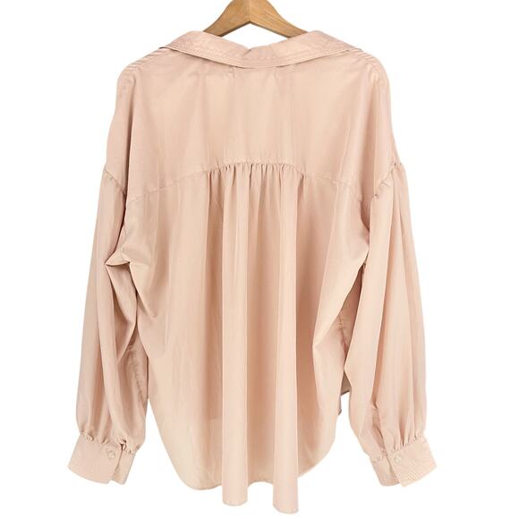 FREE PEOPLE WE THE FREE Love Until Tomorrow Poet Popover Blouse Pink Pearl Sz L - Picture 5 of 8